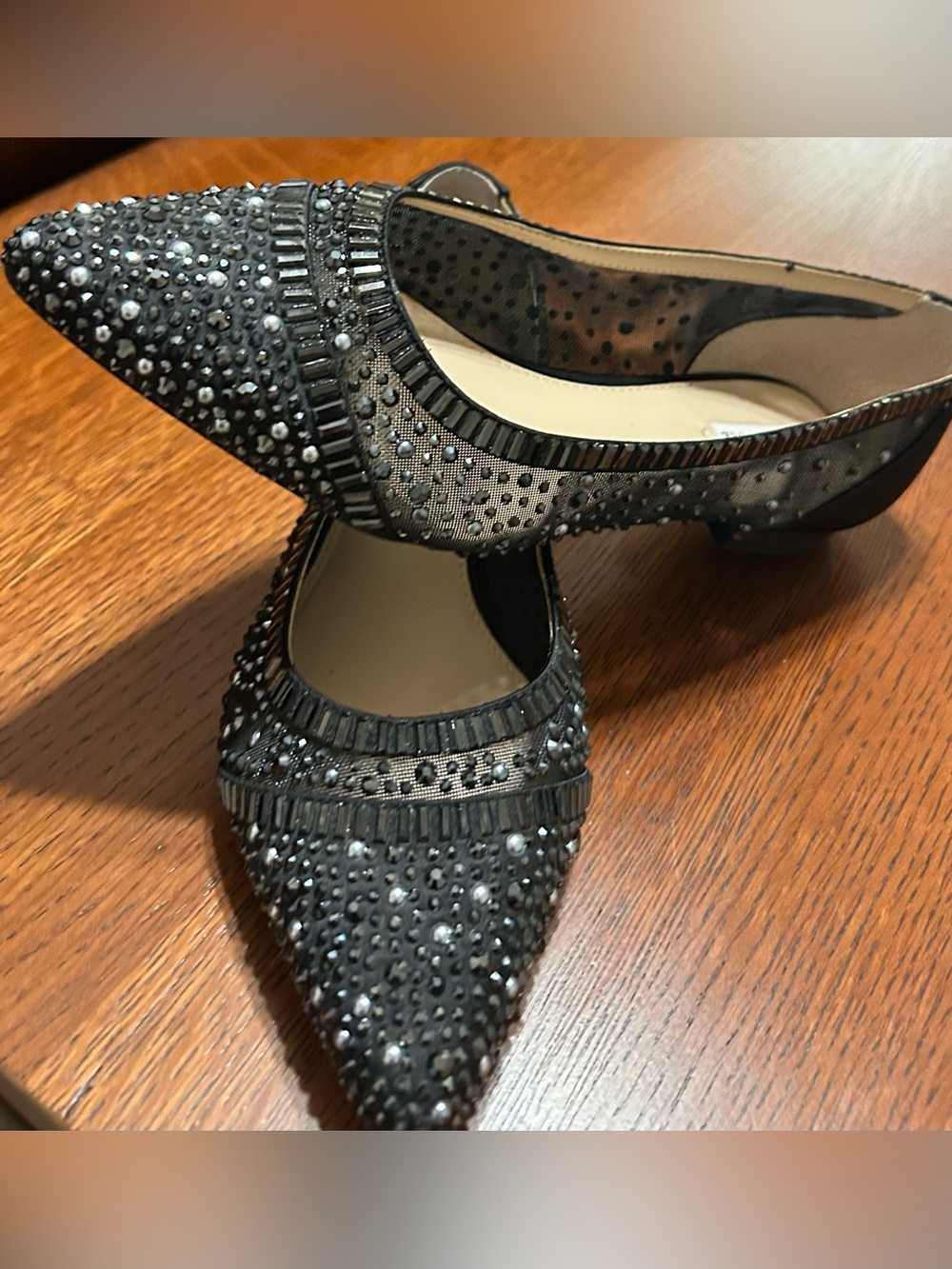 Alex Marie Embellished Sparkling Beaded Black Pointed Toe Women's Flats 7.5